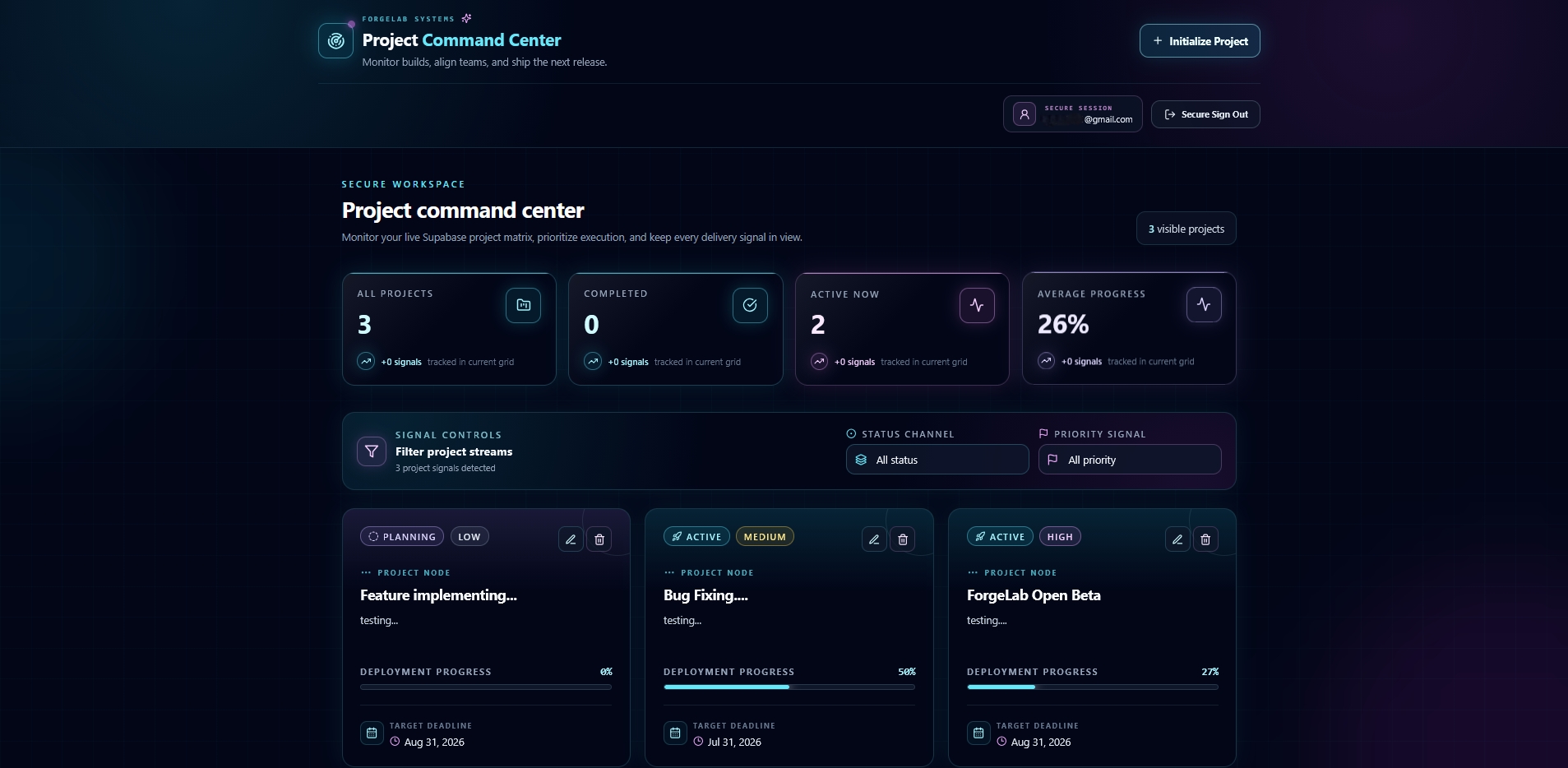 React Project Dashboard with login